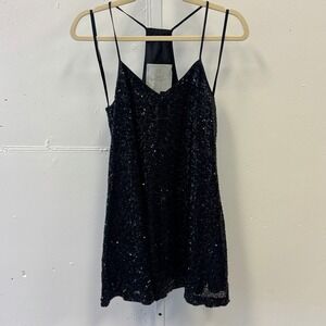 Pearl Georgina Chapman Marchesa Black A Line Swing Sequin Mini Dress Sz 6